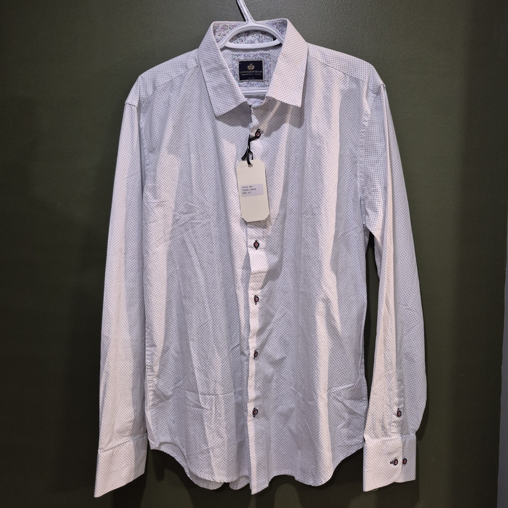 Llyod & Jefferson Classic White Dress Shirt with Patterned Detail - Size 16.5